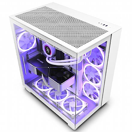 Gabinete - Gabinete Gamer Aquário NZXT H9 Flow - Lateral e Frontal em Vidro Temperado - USB 3.2 - 4 Coolers Inclusos - Branco - CM-H91FW-01