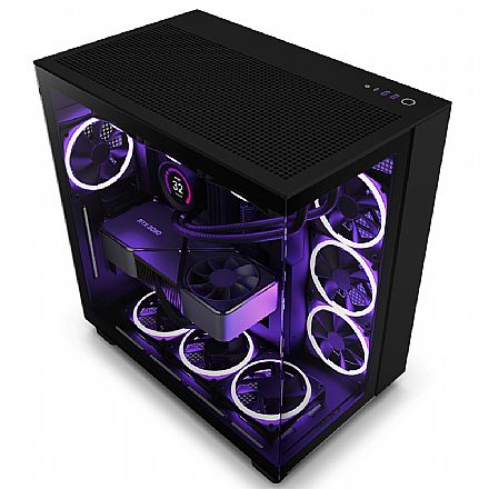 Gabinete - Gabinete Gamer NZXT H9 Flow - Lateral e Frontal em Vidro Temperado - USB 3.2 - 4 Coolers Inclusos - Preto - CM-H91FB-01