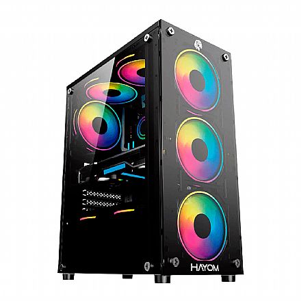 Gabinete - Gabinete Gamer Hayom GB1729 - Lateral em Vidro Temperado - USB 3.0 - 4 Coolers Inclusos