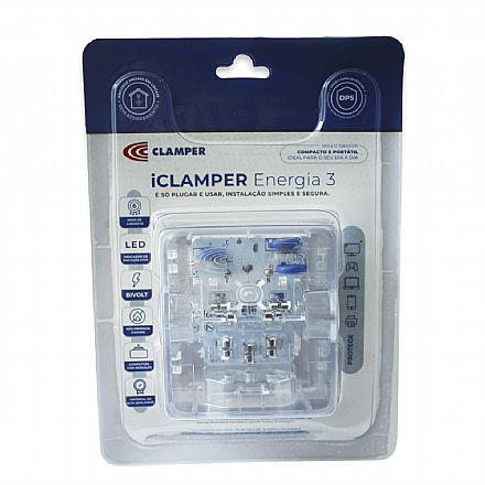 Filtro de linha - Protetor Contra Raios iClamper Energia 3 - com 3 Tomadas - DPS - Transparente