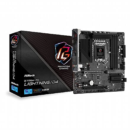 Placa Mãe para Intel - ASRock Z790M PG Lightning D4 (LGA 1700 - DDR4 5333 O.C) - Chipset Z790 - USB 3.2 - Slot M.2 - Micro ATX