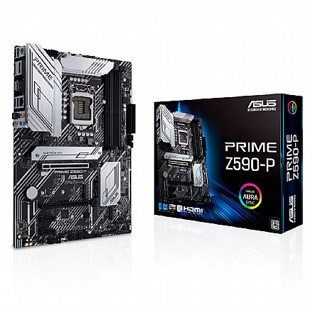 Placa Mãe para Intel - Asus Prime Z590-P (LGA 1200 - DDR4 5133 O.C) - Chipset Intel Z590 - USB 3.2 - Slot M.2 - ATX