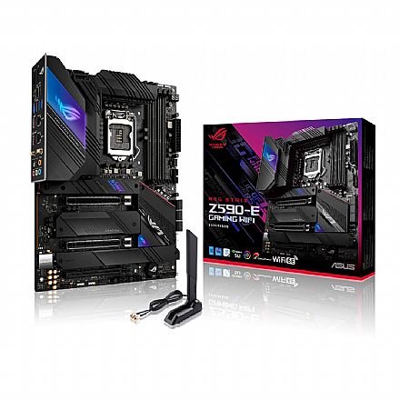 Placa Mãe para Intel - Asus Rog Strix Z590-E Gaming WiFi (LGA 1200 - DDR4 5333 O.C) - Chipset Intel Z590 - RGB - Wi-Fi 6E - Slot M.2 - ATX