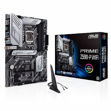 Placa Mãe para Intel - Asus Prime Z590-P WIFI (LGA 1200 - DDR4 5133 O.C) - Chipset Intel Z590 - Wi-Fi & Bluetooth - Slot M.2 - ATX