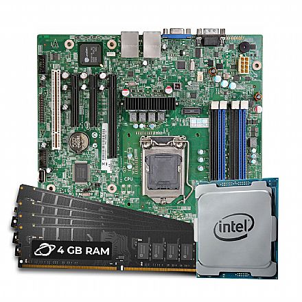 Servidor - Kit Upgrade Servidor - Processador Intel® Xeon® E3 1220 V2 + Placa Mãe Intel Server S1200BTSR + Memória 16GB DDR3 ECC (4x 4GB)