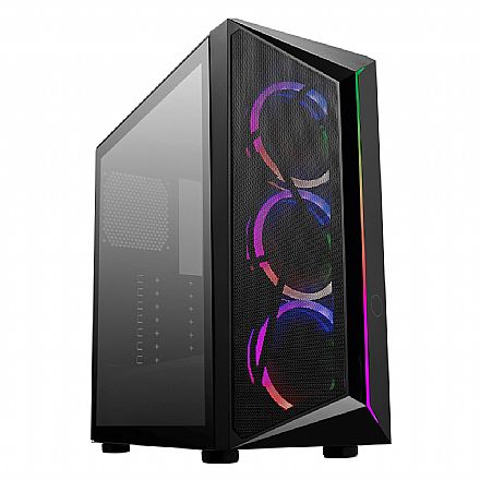 Gabinete - Gabinete Cooler Master CMP 510 - Lateral em Vidro Temperado - ATX - Preto - 3 Coolers ARGB inclusos - CP510-KGNN-S02