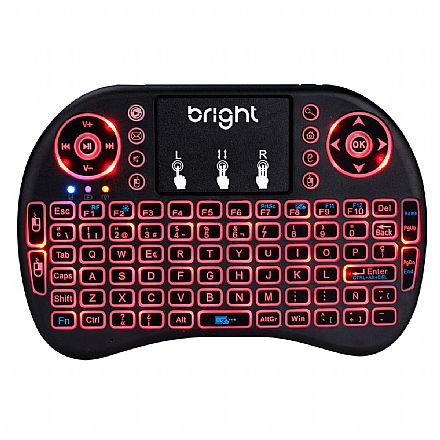 Teclado - Mini Teclado Sem Fio Bright - Retroiluminado - com Touchpad - 0595 - Para SmartTV/Smartphone/Consoles/PC