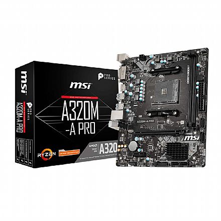 Placa Mãe para AMD - MSI A320M-A Pro (AM4 - DDR4 3200 O.C) - Chipset AMD A320 - USB 3.2 - Micro ATX