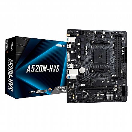 Placa Mãe para AMD - ASRock A520M-HVS - (AM4 - DDR4 4600 OC) - Chipset AMD A520 - USB 3.2 - Slot Hyper M.2 - Micro ATX