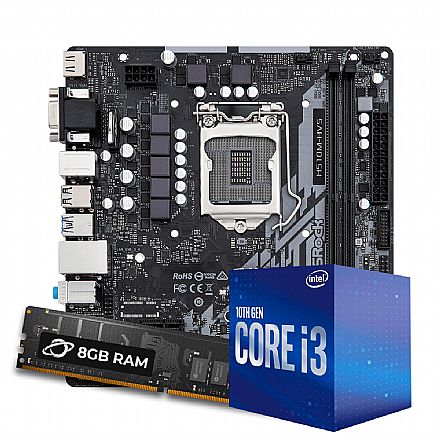 Kit Upgrade - Kit Upgrade Processador Intel® Core™ i3 10100F + Placa Mãe Asrock H510M-HVS R2 + Memória 8GB DDR4