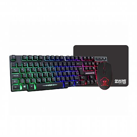 Kit Teclado e Mouse - Kit Gamer K-Mex - Teclado KM5229 + Mouse M340 + Mousepad FX-X2218 - Iluminação Rainbow - B3KM5229M340BOX