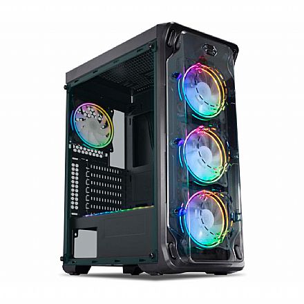 Gabinete - Gabinete Gamer K-Mex Trooper - Lateral em Acrílico - com 3 Coolers e Fita LED RGB