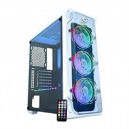 Gabinete - Gabinete Gamer K-Mex Trooper Branco - Lateral em Acrílico - com 3 Coolers e Fita LED RGB