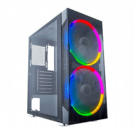 Gabinete - Gabinete Gamer K-Mex Anjo de combate 4 AFCAF4 - Lateral em Acrílico - com 2 Coolers LED Multicolor