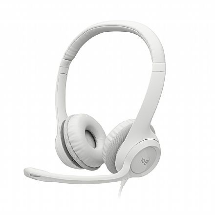 Fone de Ouvido - Headset Logitech H390 - Microfone giratório - USB - Cabo 1.9m - Branco fosco - 981-001285