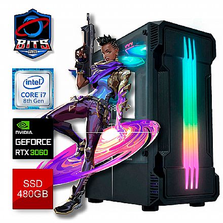 Computador Gamer - PC Gamer Bits 2024 - Intel i7 8700, 16GB, SSD 480GB, Vídeo GeForce RTX 3060