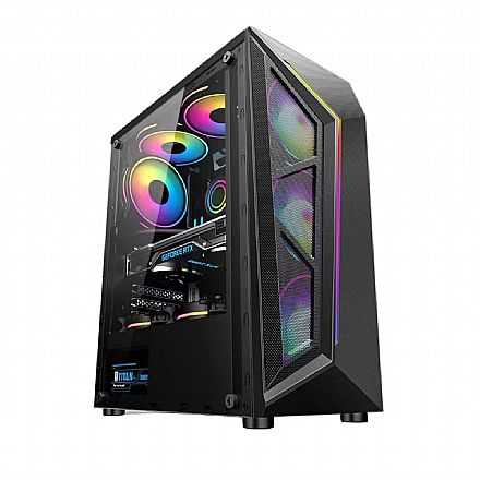 Gabinete - Gabinete Gamer BPC-005B - Lateral em Vidro Temperado - USB 3.0 - 4 Coolers Inclusos - Preto