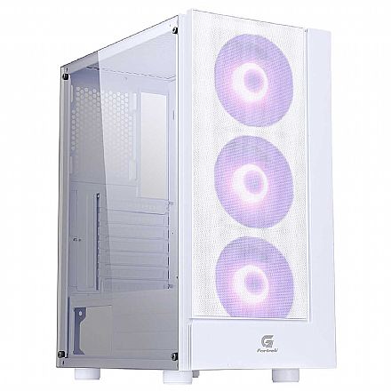 Gabinete - Gabinete Gamer Fortrek Cruiser - Lateral em Acrílico - com 3 Coolers RGB - Branco - 80257