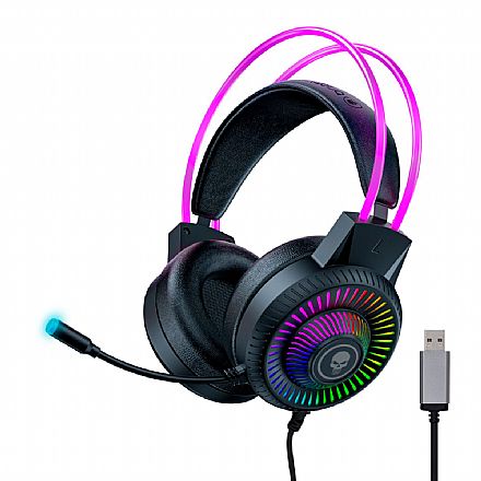 Fone de Ouvido - Headset Gamer Bright Flame - com Microfone - 7.1 Canais - Conector USB - LED RGB - Preto - GHP010