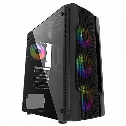 Gabinete - Gabinete Gamer Bluecase Airwave - Lateral em Vidro Temperado - USB 3.0 - 4 Coolers RGB Inclusos - BG-031BX