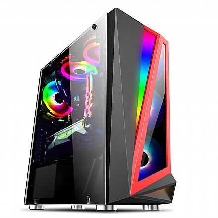 Gabinete - Gabinete Gamer Bluecase BG-040 - Lateral em Vidro Temperado - Frontal RGB - USB 3.0