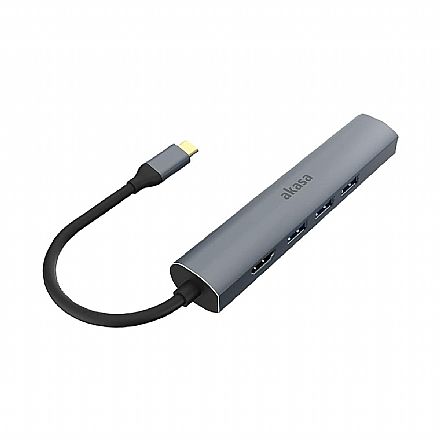 Cabo & Adaptador - Adaptador Conversor USB-C para HDMI 4K - 3 Portas USB - Rede Gigabit RJ45 - Akasa AK-CBCA22-18BK