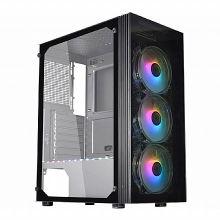 Gabinete - Gabinete Gamer K-Mex Asgard Elf CGA3Z5 - Lateral em Vidro - com 3 Coolers e Fita LED RGB