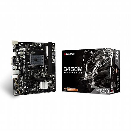 Placa Mãe para AMD - Biostar B450MHP (AM4 - DDR4 3200+ O.C) - Chipset AMD B450 - USB 3.2 - Micro ATX