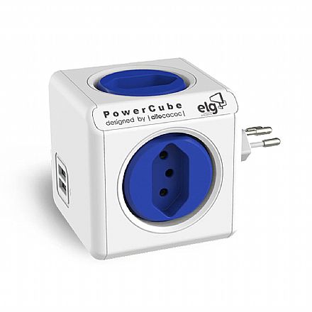 Filtro de linha - Multiplicador de Tomada Elg PowerCube PWC-R4U USB - 4 tomadas - Carregador USB x 2 - Padrão 3 pinos Brasileiro - Branco e Azul