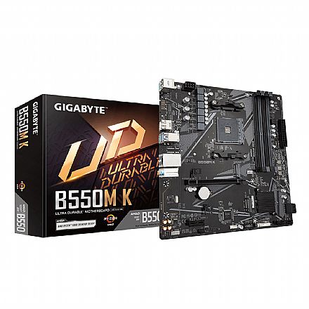 Placa Mãe para AMD - Gigabyte B550M K (AM4 - DDR4 4733 O.C) - Chipset AMD B550 - USB 3.2 - Slot M.2 - Micro ATX