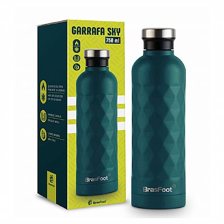 Beleza e Cuidado Pessoal - Garrafa Térmica Brasfoot Sky - 750ml - Quente ou Frio por ate 12horas - Azul Petroleo - 13095