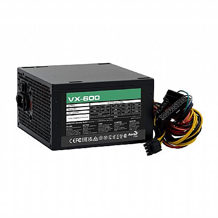 Fonte - Fonte 600W AeroCool VX-600 - Bivolt - Cooler Silencioso - Preta