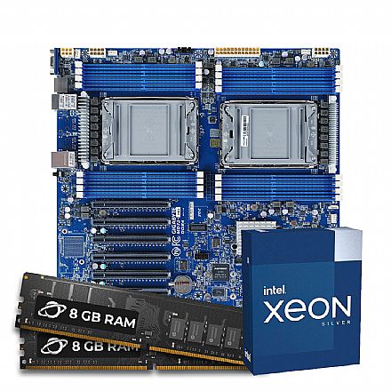 Servidor - Kit Upgrade Servidor - Processador Intel® Xeon Silver 4310 + Placa Mãe Server Gigabyte MD72-HB3 + Memória ECC, REG, RDIMM 16GB DDR4 (2x 8GB)