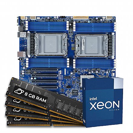 Servidor - Kit Upgrade Servidor - Processador Intel® Xeon Silver 4310 + Placa Mãe Server Gigabyte MD72-HB3 + Memória ECC, REG, RDIMM 32GB DDR4 (4x 8GB)