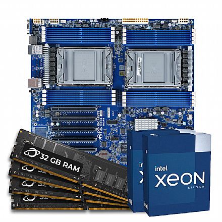 Servidor - Kit Upgrade Servidor - 2x Processador Intel® Xeon Silver 4310 + Placa Mãe Server Gigabyte MD72-HB3 + Memória ECC, REG, RDIMM 128GB DDR4 (4x 32GB)