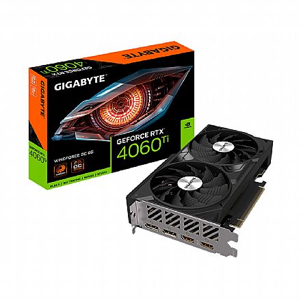 Placa de Vídeo - GeForce RTX 4060 Ti 8GB GDDR6 128bit - Windforce OC 8G - Gigabyte GV-N406TWF2OC-8GD