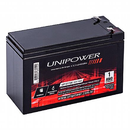 NoBreak - Bateria para Nobreak e Sistemas de Monitoramento e Segurança - 12V / 7Ah - Selada Estacionária - Unipower UP1270E