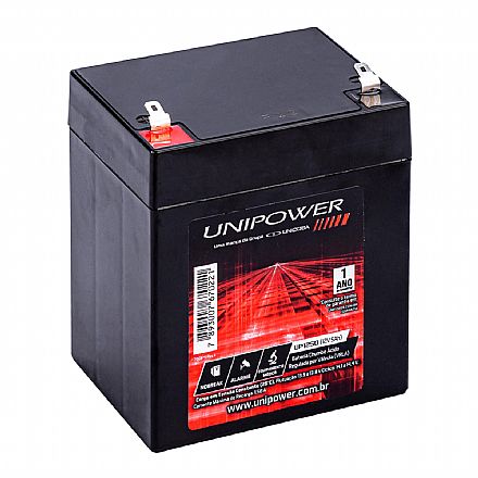 NoBreak - Bateria para Nobreak e Sistemas de Monitoramento e Segurança - 12V / 5Ah - Selada Estacionária - Unipower UP1250