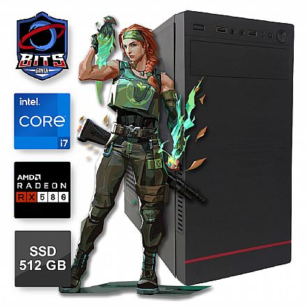 Computador Gamer - PC Gamer Bits Start - Intel Core I7 8700, 16GB, SSD 500GB, AMD Radeon RX 580 - Para CS GO, Rainbow 6, Fortnite, Valorant, Apex, Minecraft, LOL