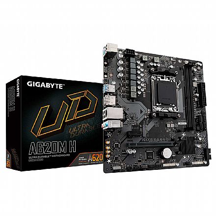 Placa Mãe para AMD - Gigabyte A620M-H (AM5 - DDR5 6400 O.C) - Chipset A620 - Slot M.2 - USB 3.2 - Micro ATX