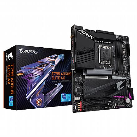 Placa Mãe para Intel - Gigabyte Z790 AORUS ELITE AX - (LGA 1700 - DDR5 7600 O.C) Chipset Z790 - Wi-Fi e Bluetooth - 4x Slot M.2 - ATX