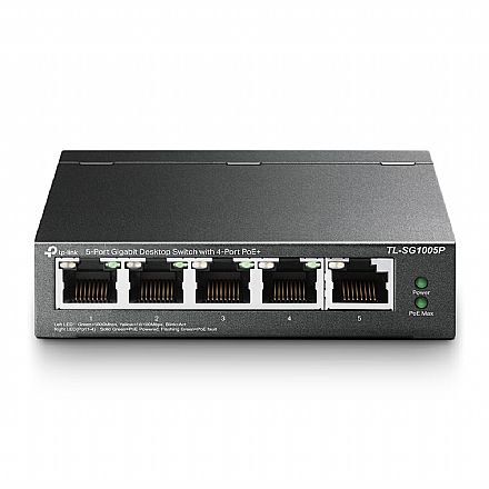 Rede Switch - Switch 5 portas TP-Link TL-SG1005P - Gigabit - 4 portas PoE+ até 65W - Preto