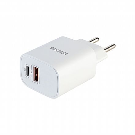 Carregadores - Carregador de Parede USB e USB-C - Intelbras EC11 Power - 20W - Carregamento Ultra Rápido - Branco