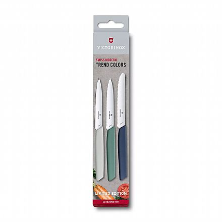 Acessórios - Conjunto Facas Victorinox Swiss Modern Edição Limitada - 3 Unidades - Azul, Verde e Cinza, 6.9096.3L1