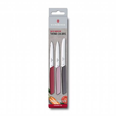 Acessórios - Conjunto Facas Victorinox Swiss Modern Edição Limitada - 3 Unidades - Marrom, Rosa e Vermelho - 6.9096.3L2