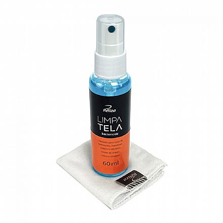 Monitor - Spray Limpa Tela Reliza - 60ml - Antibacteriano - com Flanela - Para Limpeza de Notebook, TVs e Monitores