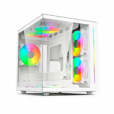 Gabinete - Gabinete Gamer C3 Tech Aquarius - Lateral e Frontal em Vidro Temperado - USB 3.0 - Micro ATX - Branco - MT-G810WH