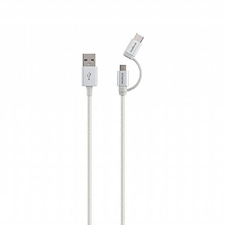 Cabo & Adaptador - Cabo USB para USB-C e Micro USB - 1,5 metro - Carregamento Rapido - Revestimento em Nylon trançado - Branco - Intelbras EUABC 15NB