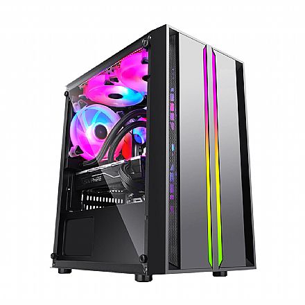 Gabinete - Gabinete Gamer Bluecase Hellix Pro BG-044 - USB 3.0 - Lateral em Vidro Temperado - Frontal com LED RGB - Preto