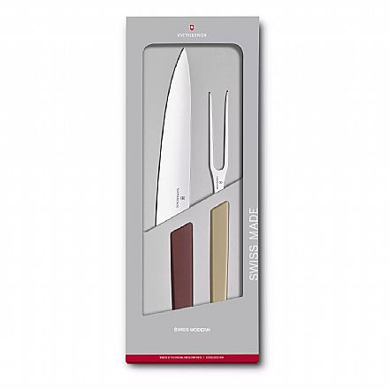 Acessórios - Conjunto de Fatiar Victorinox Swiss Modern - Garfo e Faca - Marron e Bege - 6.9096.21G